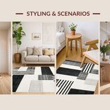 Ultra Soft Area Rug, Non Slip, Stain Resistant, Washable Area Rugs for Living Room, Bedroom, Elegant Monochrome Striped Woven Rug for Indoor Outdoor Layering Design(Gray)