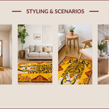 Ultra Soft Area Rug, Non Slip, Stain Resistant, Washable Area Rugs for Living Room, Bedroom, Vintage Ethnic Leopard Motif(Yellow)