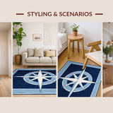 Ultra Soft Area Rug, Non Slip, Stain Resistant, Washable Area Rugs for Living Room, Bedroom, Serene Blue Tones with Compass(Blue)