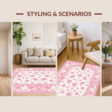 Ultra Soft Area Rug, Non Slip, Stain Resistant, Washable Area Rugs for Living Room, Bedroom, Whimsical Tiled Motif Inspiration(Pink)