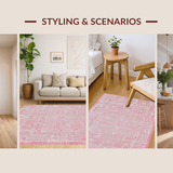 Ultra Soft Area Rug, Non Slip, Stain Resistant, Washable Area Rugs for Living Room, Bedroom, Bow-Shaped Rug with Stylish Loop Pattern and Uno Reverse Symbol(Pink)