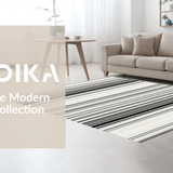 Ultra Soft Area Rug, Non Slip, Stain Resistant, Washable Area Rugs for Living Room, Bedroom, Artisanal Woven Linear Pattern Rug with Chic Monochrome Stripes(Black)