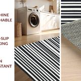 Ultra Soft Area Rug, Non Slip, Stain Resistant, Washable Area Rugs for Living Room, Bedroom, Elegant Linear Contrast with Alternating Dark and Light Stripes(Black)