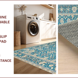 Ultra Soft Area Rug, Non Slip, Stain Resistant, Washable Area Rugs for Living Room, Bedroom, Transitional Soft Beige Patterned Flourish(Blue)