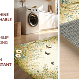 Ultra Soft Area Rug, Non Slip, Stain Resistant, Washable Area Rugs for Living Room, Bedroom, Cozy Pastel Floral Insect Theme(Beige)