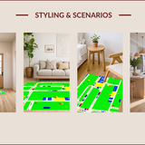 Ultra Soft Area Rug, Non Slip, Stain Resistant, Washable Area Rugs for Living Room, Bedroom, Vibrant Cityscape Educational Playmat(Green)