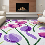 Ultra Soft Area Rug, Non Slip, Stain Resistant, Washable Area Rugs for Living Room, Bedroom, Fresh Blooming Tulip Arrangement Style(Purple)