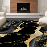 Ultra Soft Area Rug, Non Slip, Stain Resistant, Washable Area Rugs for Living Room, Bedroom, Opulent Golden Marble Aesthetic(Black)