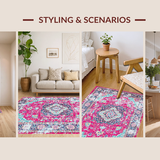 Ultra Soft Area Rug, Non Slip, Stain Resistant, Washable Area Rugs for Living Room, Bedroom, Elegant Colorful Trellis Arrangement(Pink)