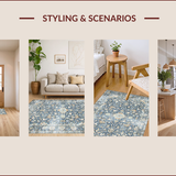 Ultra Soft Area Rug, Non Slip, Stain Resistant, Washable Area Rugs for Living Room, Bedroom, Elegant Gray Damask Motif(Blue)