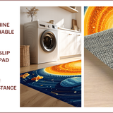 Ultra Soft Area Rug, Non Slip, Stain Resistant, Washable Area Rugs for Living Room, Bedroom, Educational Planet Theme Bedroom Round Carpet(Orange)