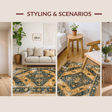 Ultra Soft Area Rug, Non Slip, Stain Resistant, Washable Area Rugs for Living Room, Bedroom, Terracotta Vintage Floral Motif(Gold)