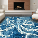 Ultra Soft Area Rug, Non Slip, Stain Resistant, Washable Area Rugs for Living Room, Bedroom, Octopus Rug - Blue and White Octopus Pattern(Blue)