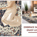 Ultra Soft Area Rug, Non Slip, Stain Resistant, Washable Area Rugs for Living Room, Bedroom, Rustic Floral Medallion Aesthetic(White)