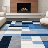 Ultra Soft Area Rug, Non Slip, Stain Resistant, Washable Area Rugs for Living Room, Bedroom, Vibrant Geometric Color Block Style(Blue)