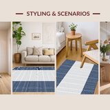 Ultra Soft Area Rug, Non Slip, Stain Resistant, Washable Area Rugs for Living Room, Bedroom, Elegant Navy and White Pattern(Blue)