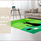 Ultra Soft Area Rug, Non Slip, Stain Resistant, Washable Area Rugs for Living Room, Bedroom, Charming Playful Cat Silhouette(Green)