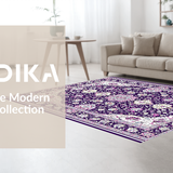 Ultra Soft Area Rug, Non Slip, Stain Resistant, Washable Area Rugs for Living Room, Bedroom, Chic Monochrome Vintage Blossom(Purple)