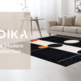 Ultra Soft Area Rug, Non Slip, Stain Resistant, Washable Area Rugs for Living Room, Bedroom, Sleek Earthy Ogee Motif(Black)
