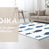 Ultra Soft Area Rug, Non Slip, Stain Resistant, Washable Area Rugs for Living Room, Bedroom, Coastal Whimsical Fish Motif(Blue)
