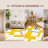 Ultra Soft Area Rug, Non Slip, Stain Resistant, Washable Area Rugs for Living Room, Bedroom, Vibrant Cheerful Circular Pattern(Yellow)