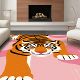Ultra Soft Area Rug, Non Slip, Stain Resistant, Washable Area Rugs for Living Room, Bedroom, Charming Pink Tiger Playful Decor(Orange)