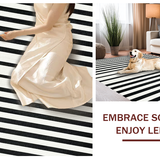 Ultra Soft Area Rug, Non Slip, Stain Resistant, Washable Area Rugs for Living Room, Bedroom, Monochrome Striped Layered Accent Rug with Non-Slip Absorbent Design(Black)