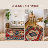 Ultra Soft Area Rug, Non Slip, Stain Resistant, Washable Area Rugs for Living Room, Bedroom, Striking Warm Boho Color Mix(Red)