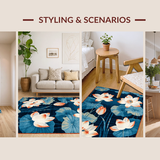 Ultra Soft Area Rug, Non Slip, Stain Resistant, Washable Area Rugs for Living Room, Bedroom, Rustic Tropical Print Fusion(Blue)