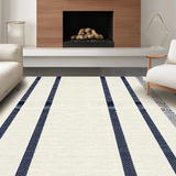 Ultra Soft Area Rug, Non Slip, Stain Resistant, Washable Area Rugs for Living Room, Bedroom, Contemporary Cream Navy Stripe Aesthetic(Ivory)