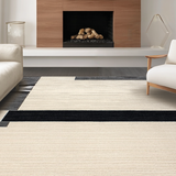 Ultra Soft Area Rug, Non Slip, Stain Resistant, Washable Area Rugs for Living Room, Bedroom, Stylish Transitional Black and Beige(Beige)