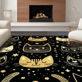 Ultra Soft Area Rug, Non Slip, Stain Resistant, Washable Area Rugs for Living Room, Bedroom, Contemporary Playful Cat Embellishment(Black)