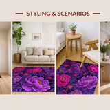 Ultra Soft Area Rug, Non Slip, Stain Resistant, Washable Area Rugs for Living Room, Bedroom, Whimsical Bright Flower Arrangement(Purple)