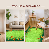 Ultra Soft Area Rug, Non Slip, Stain Resistant, Washable Area Rugs for Living Room, Bedroom, Fresh Organic Floral Aesthetic(Green)
