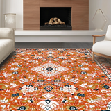 Ultra Soft Area Rug, Non Slip, Stain Resistant, Washable Area Rugs for Living Room, Bedroom, Rustic Warm Toned Diamond Design(Orange)