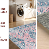 Ultra Soft Area Rug, Non Slip, Stain Resistant, Washable Area Rugs for Living Room, Bedroom, Rustic Geometric Tile Motif(Pink)
