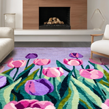 Ultra Soft Area Rug, Non Slip, Stain Resistant, Washable Area Rugs for Living Room, Bedroom, Whimsical Flower Vase Artful Touch(Purple)