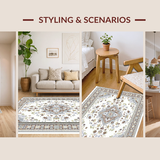 Ultra Soft Area Rug, Non Slip, Stain Resistant, Washable Area Rugs for Living Room, Bedroom, Vibrant Luxurious Medallion Theme(White)