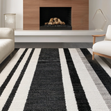 Ultra Soft Area Rug, Non Slip, Stain Resistant, Washable Area Rugs for Living Room, Bedroom, Onyx & Linen Stripe Woven Rug, Stylish Hallway Accent Carpet(Black)