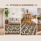 Ultra Soft Area Rug, Non Slip, Stain Resistant, Washable Area Rugs for Living Room, Bedroom, Cozy Earthy Toned Ethnic Artwork(Brown)