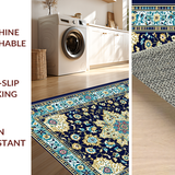 Ultra Soft Area Rug, Non Slip, Stain Resistant, Washable Area Rugs for Living Room, Bedroom, Vibrant Rustic Center Medallion(Blue)