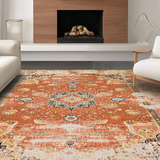 Ultra Soft Area Rug, Non Slip, Stain Resistant, Washable Area Rugs for Living Room, Bedroom, Vintage Distressed Earthy Tones(Orange)