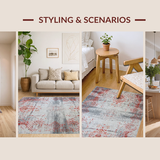 Ultra Soft Area Rug, Non Slip, Stain Resistant, Washable Area Rugs for Living Room, Bedroom, Contemporary Distressed Color Fusion(Red)