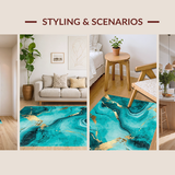 Ultra Soft Area Rug, Non Slip, Stain Resistant, Washable Area Rugs for Living Room, Bedroom, Chic Abstract Artful Turquoise(Blue)