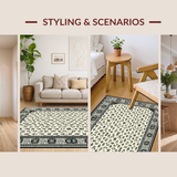 Ultra Soft Area Rug, Non Slip, Stain Resistant, Washable Area Rugs for Living Room, Bedroom, Charming Rustic Symmetrical Artistry(Ivory)