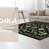 Ultra Soft Area Rug, Non Slip, Stain Resistant, Washable Area Rugs for Living Room, Bedroom, Charming Black Floral Elegance(Black)