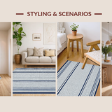 Ultra Soft Area Rug, Non Slip, Stain Resistant, Washable Area Rugs for Living Room, Bedroom, Rustic Traditional Striped Charm(Blue)