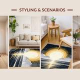 Ultra Soft Area Rug, Non Slip, Stain Resistant, Washable Area Rugs for Living Room, Bedroom, Whimsical Black Sunshine Pattern(Gold)