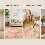 Ultra Soft Area Rug, Non Slip, Stain Resistant, Washable Area Rugs for Living Room, Bedroom, Lively Floral Trellis Composition(Orange)