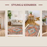 Ultra Soft Area Rug, Non Slip, Stain Resistant, Washable Area Rugs for Living Room, Bedroom, Eclectic Earthy Geometric Motif(Orange)